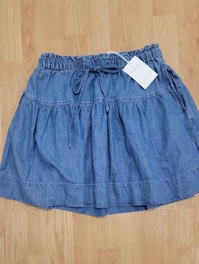 Light Blue Denim Mini Skirt with Drawstring Waist